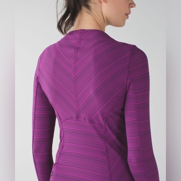 Lululemon Kanto Catch Me Long Sleeve Kanto Stripe Regal Plum Naval Blue, Size 4 - Picture 5 of 11